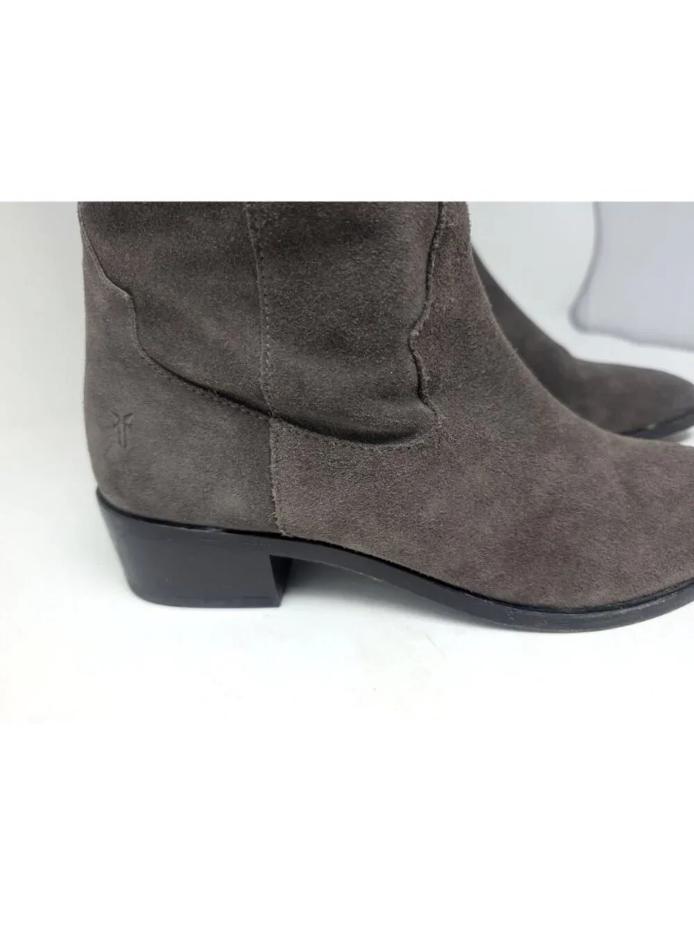 Frye Over Knee Suede Boots 8 Gray Leather Heel